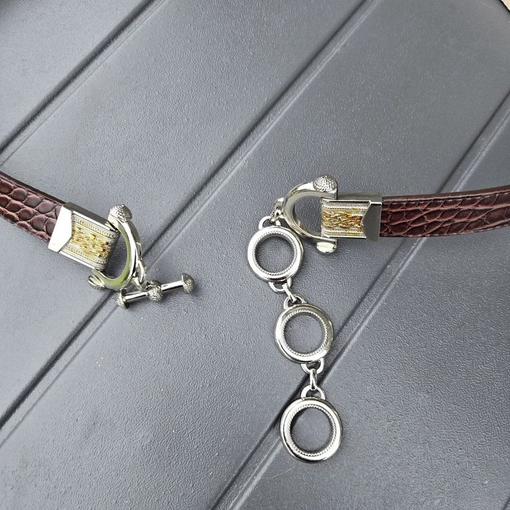 Lake Shore Drive Leather Belt Sz XL Equestrian Silver Tone